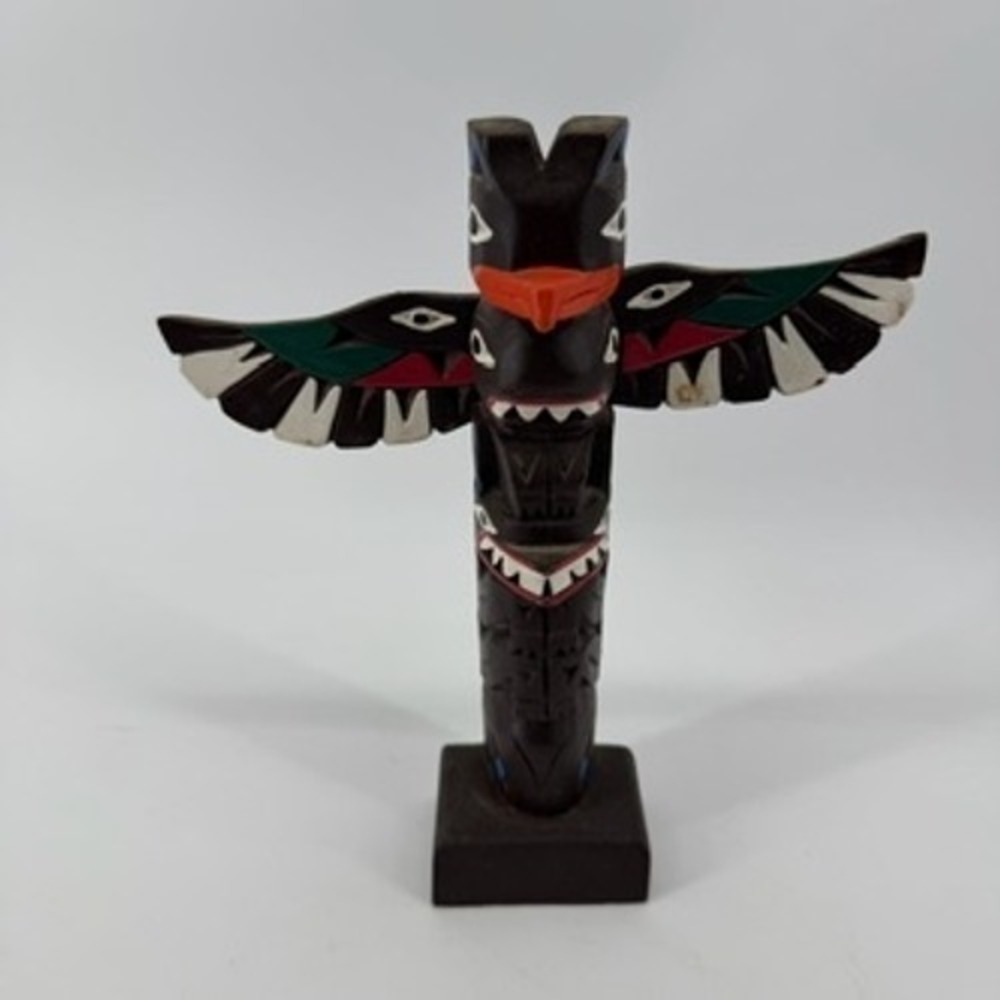 Authentic Alaska Craft Ketchikan Wood Totem Pole Hand Painted Figurine 9 inch